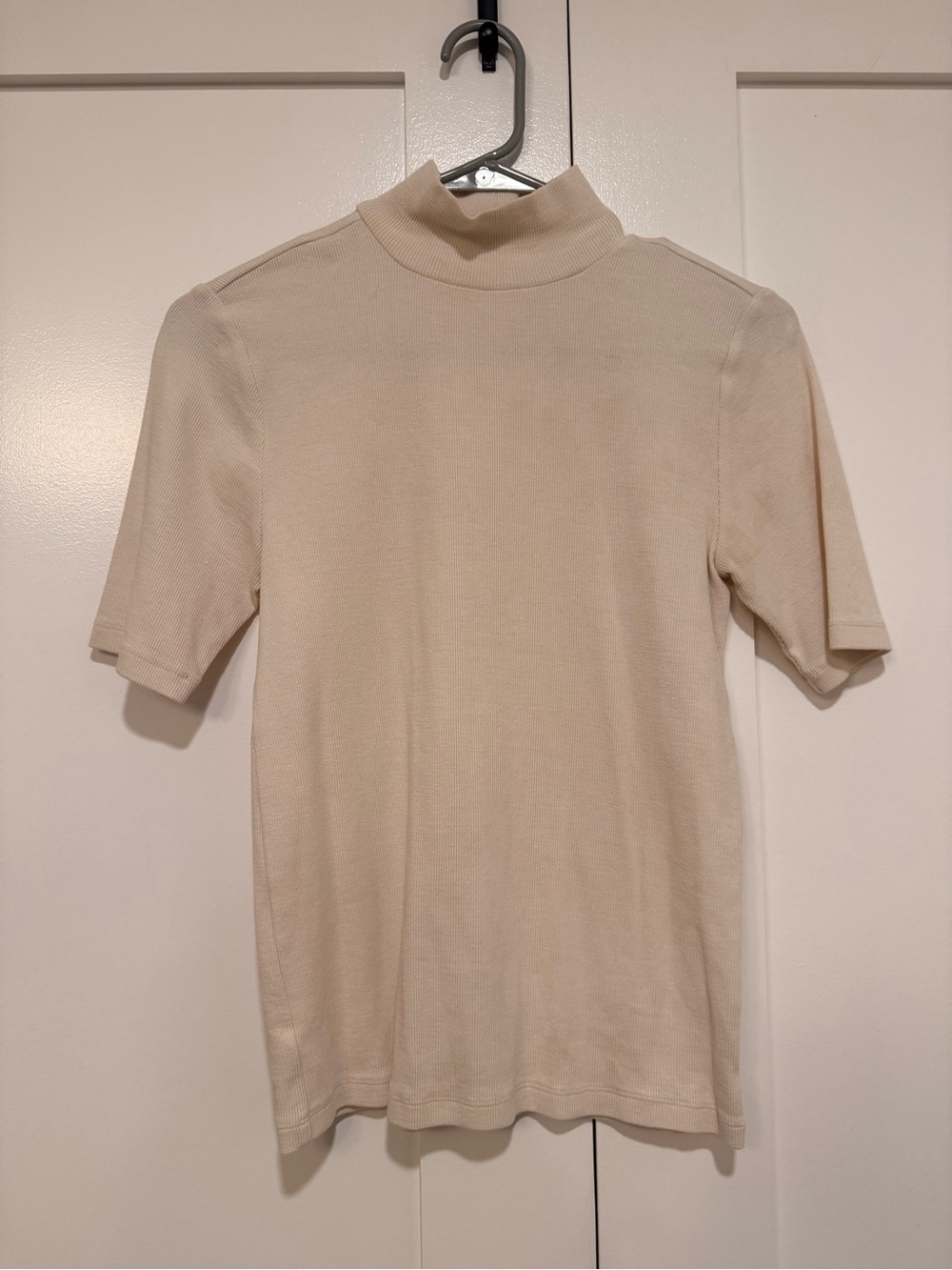 LOFT Cream Ribbed Short Sleeve Turtleneck